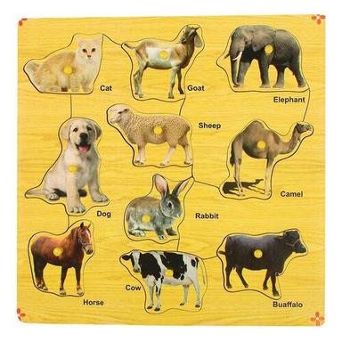 Multicolor Wooden Domestic Animals Puzzle Board