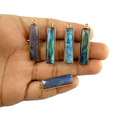 Labradorite Gemstone Rectangle Pendant Gold Plated Bar Bezel Pendant -Gemstone Bar Pendant