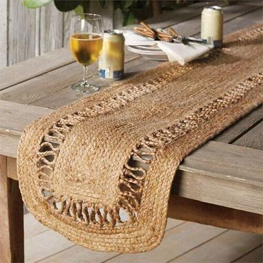 Natural Braided Jute And Cotton Table Runner
