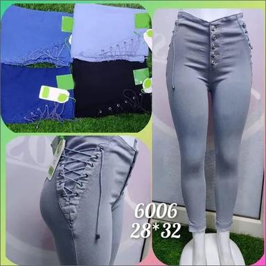 Grey Ladies Lace Up Skinny Jeans