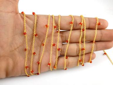 Metals Carnelian Rosary Chain Gold Plating Size 3Mm Wire Wrapped Gemstone Jewelry Carnelian Bead