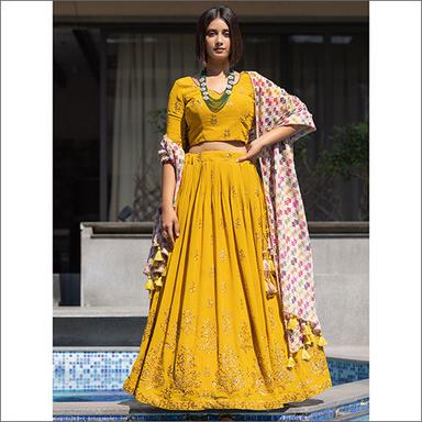 Yellow Readymade Georgette Lahenga