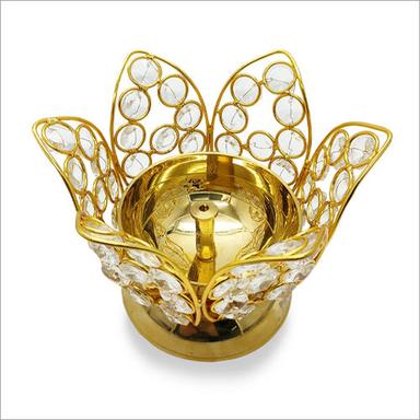 Golden Beautiful Brass Crystal Akhand Diya