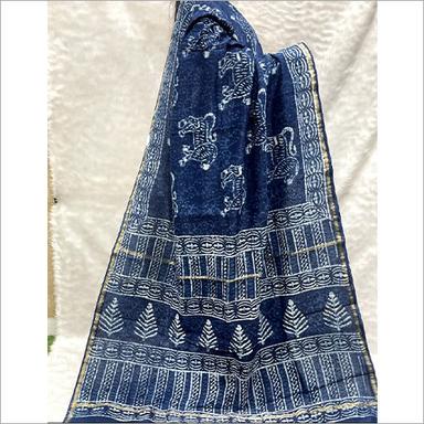 Cotton Silk Natural Dye Indigo Print Saree