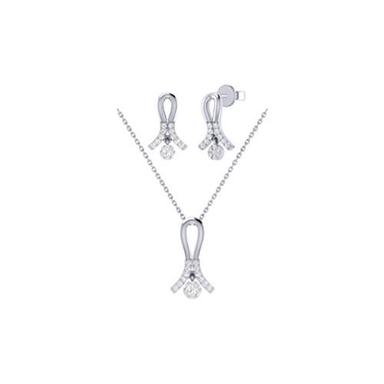 Silver Cluster Of Diamonds Necklace Small Pendant Set