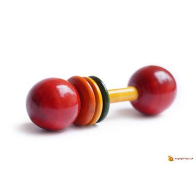 Brown-Red Hand Painted Wooden Disc Rattle