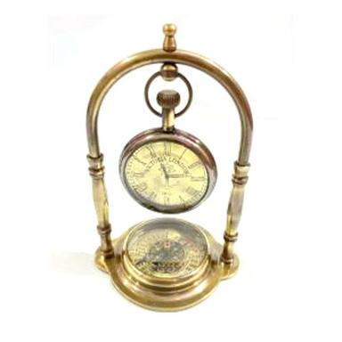 Golden Table Top Decor Clock With Compass