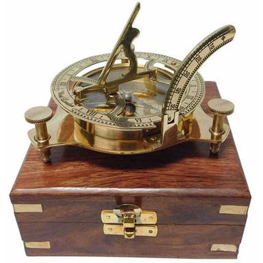 Brown Brass Compass With Wooden Box
