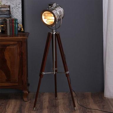 Black Silver Stainless Steel Standing Spotlight With Wooden Tripod