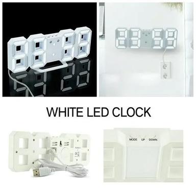 Plastic Digital 3D White Led Wall And Table Clock