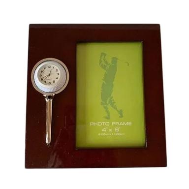  गोल्फ आकार की घड़ी के साथ ब्राउन 4X6 इंच लकड़ी का फोटो फ्रेम