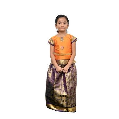 Multicolor Kids Ethnic Wear Pattu Pavadai