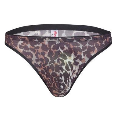 Brown And Black Printed Micro Modal Men Thongs Size: Small