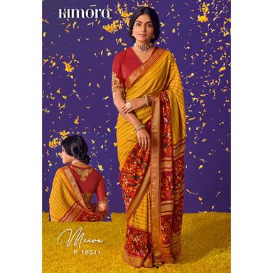 Cotton Silk Platinum Yellow Brasso Saree