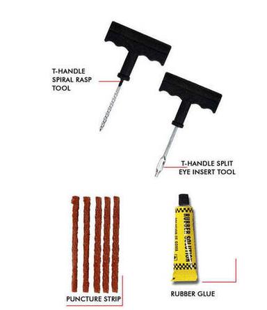 Multi / Assorted Puncture Repair Kit Tubeless Tyre Full Set With Nose Pliers Rubber Cement And Extra Strips For Cars Bikes (1513)