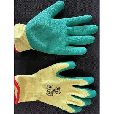 Green-Yellow Latex Rubber Coated Gloves