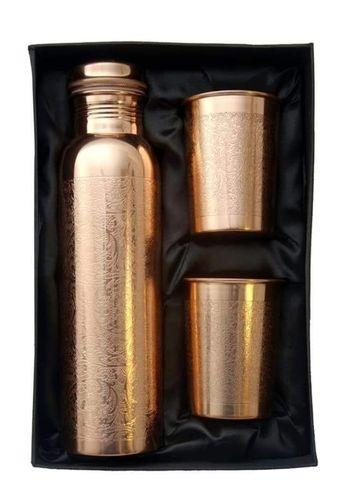 Copper Embossed Leak Proof Water Bottle Two Glasses With A Gift Box Diameter: 9  Centimeter (Cm)