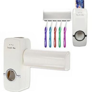 White Toothpaste Dispenser With Toothbrush Holder