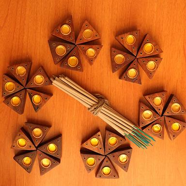 Indian Triangular Wooden Incense Stick And Cone Holder