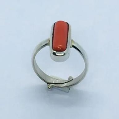 Round Red Coral Moonga Ring