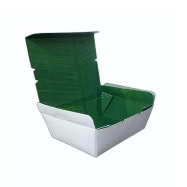White-Green Banana Leaf Coated Takeaway Container