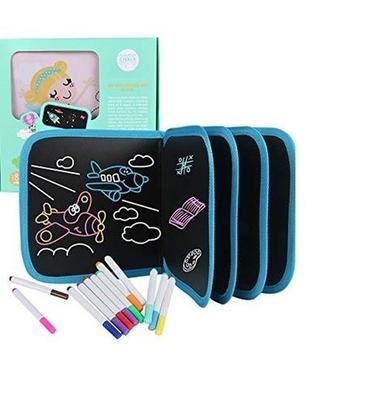 Erasable doodle art book with 14 pages 12 chalk colors and 2 wipes