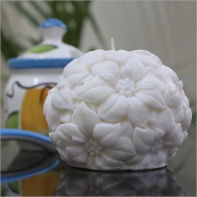 Flower Orb Scented Decorative Ball Candle White Color Size: 8.9 X 8.9 X 7.6 Cm