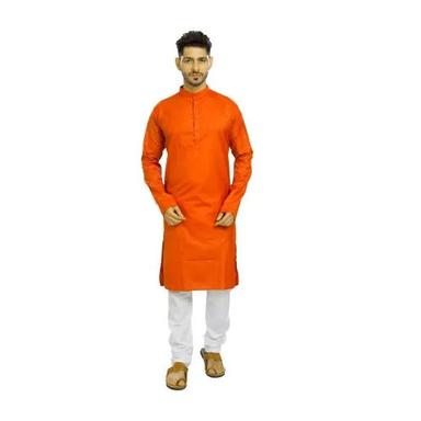 Indian Mens Orange Cotton Kurta Pajama