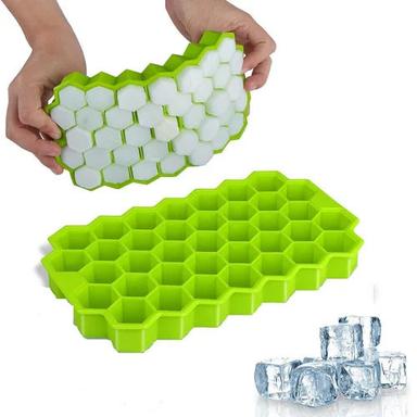 Green & White Silicone Flexible Ice Cube Tray Honeycomb Shape 37 Cavity