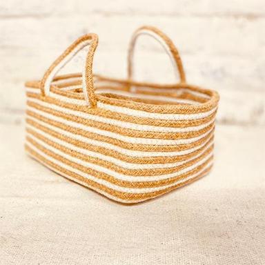 Rectangular Jute and Cotton Basket With Loops