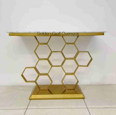 Honey Comb Console Table In Stainless Steel With White Natural Marble Top - Brand Name: Golden Craft Overseas