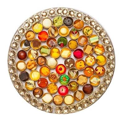 Light Golden Metal 56 Bhog Thali With Gold Finish