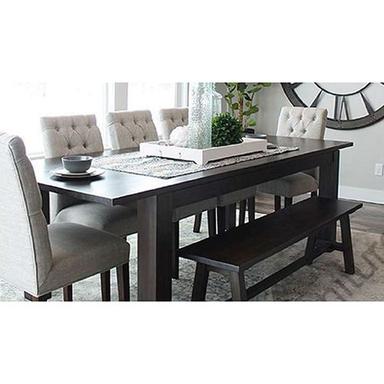 Black 6X3X2.6 Inch 6 Seater Top Finish Wooden Base Dining Table Set