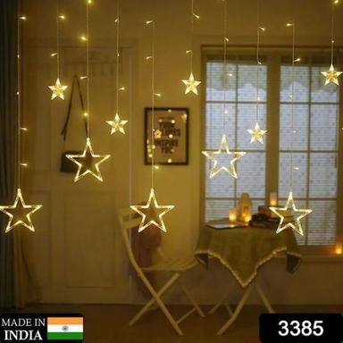 12 STARS LED CURTAIN STRING LIGHTS WITH 8 FLASHING MODES FOR HOME DECORATION DIWALI AND WEDDING LED CHRISTMAS LIGHT INDOOR AND OUTDOOR LIGHT FESTIVAL DECORATION (WARM WHITE) (3385)