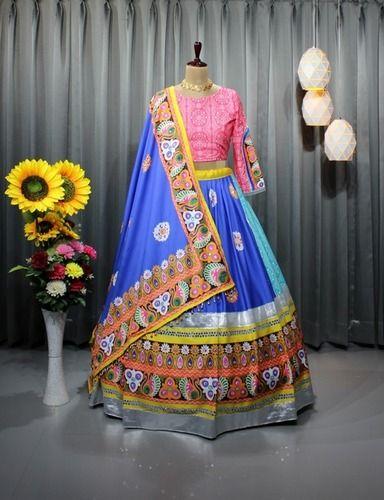 Blue New Designer Silk Lhengha Choli For Women