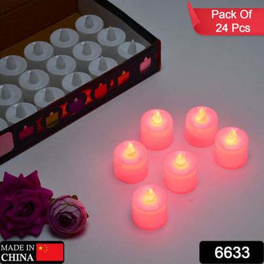RED FLAMELESS LED TEALIGHTS SMOKELESS PLASTIC DECORATIVE CANDLES LED TEA LIGHT CANDLE FOR HOME DECORATION (PACK OF 24) (6633)