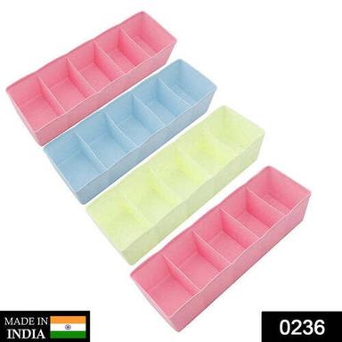 5-COMPARTMENTS SOCKS / HANDKERCHIEF / UNDERWEAR STORAGE BOX SOCKS DRAWER CLOSET ORGANIZER STORAGE BOXES (PACK OF 4) 0236