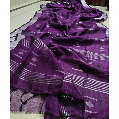 Purple Premium Quality Handloom Pure Linen Jamdani Saree