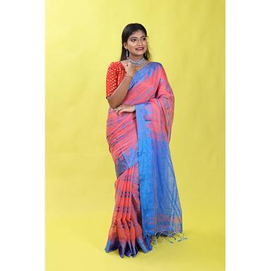 Casual Pink Blue Khadi Handloom Saree