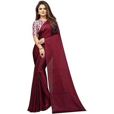 Mahroon Maroon Chiffon Stripped Sari With Unstitched Blouse