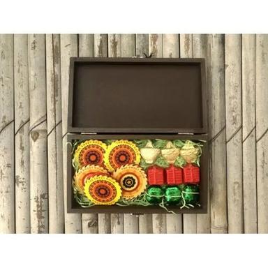 Rectangular Diya Design Diwali Themed Chocolates In A Wooden Box
