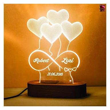 Hna Gifting 3D Illusion Led Lamp Special For Anniversary And Other Occasions (Wood White (Pack Of 1) Application: Decorative