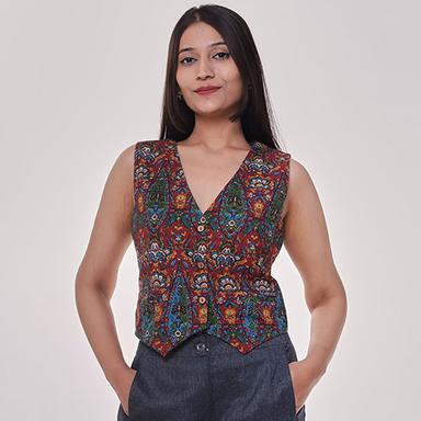 Multicolor Multi Printed Waist Coat