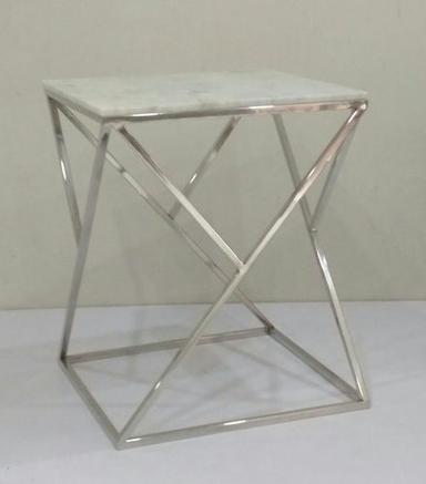 24 Inch Steel Table With Marble Base