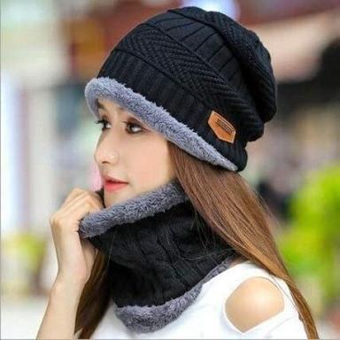 Heria Ultra Soft Unisex Woolen Cap with Neck Muffler/Neck Warmer Free Size for Men/Women's Wool Hat Scarf Set (Multicolor)