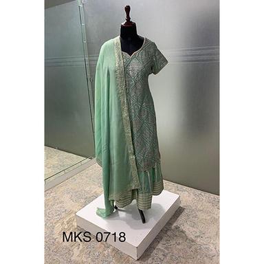 Indian Mks-0718 Floral Kasab Embroidered Shirt With Gota Sharara And Chinon Dupatta