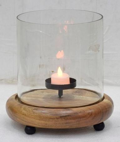 7 Inch Glass Lamp With Wooden Natural Finish Base