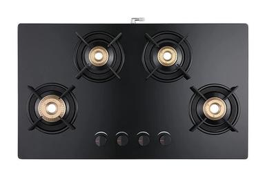 4BR HOB BLACK GLASS WITH MS FRAME ROUND PAN SUPPORT (BRASS TOP) - 4706 - CARNAGE