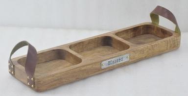 Wooden Tray With Leather Handle