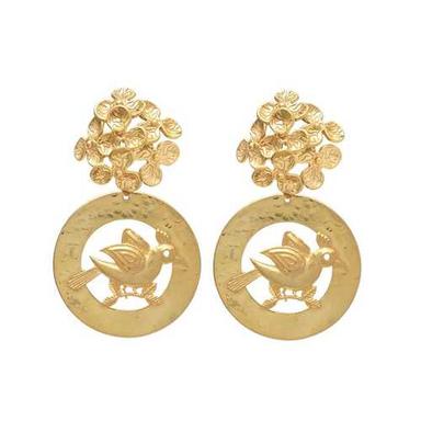 woman gold plated flower and bird earring